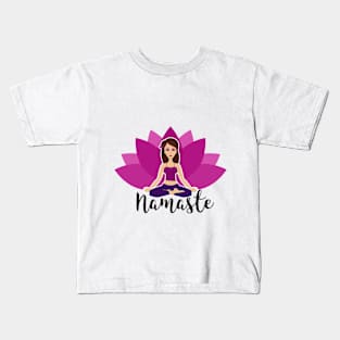 Pink lotus and Yoga girl in padmasana Kids T-Shirt